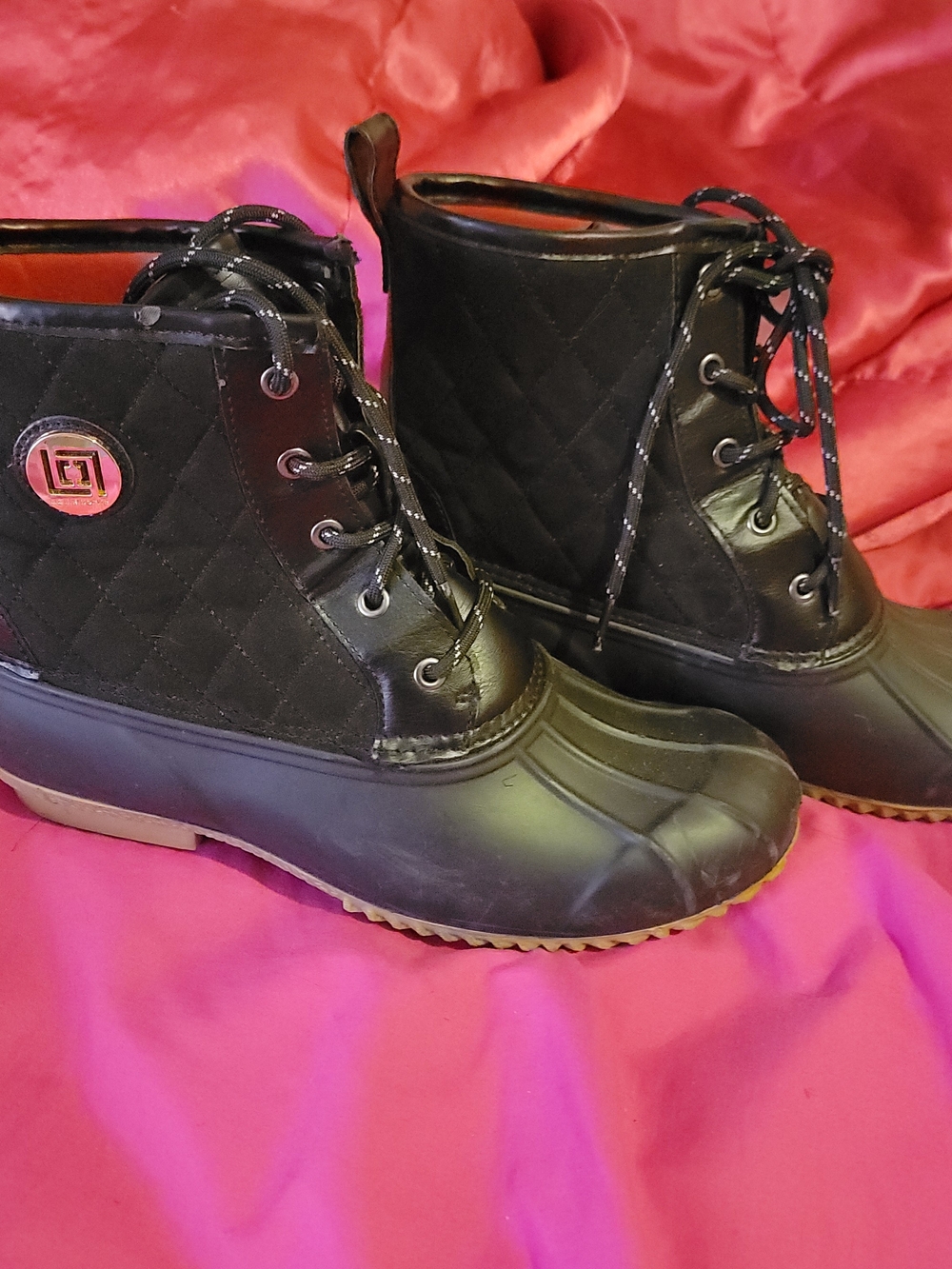 Liz Claiborne Black Quilted Lace-Up Rain Snow Boots 10